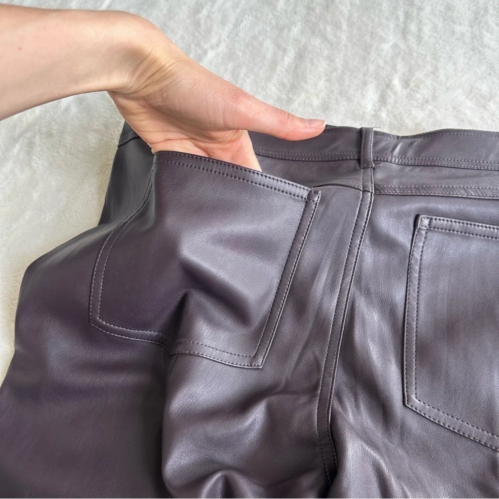 Mango NWT Faux Leather Purple Wine Wide High Waist Flare Pants EU 46 US L (14)